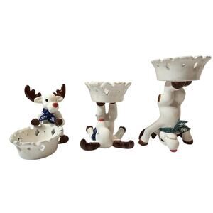 BLUE SKY White Moose Ceramic Figurine Tealight Holders Christmas Decor